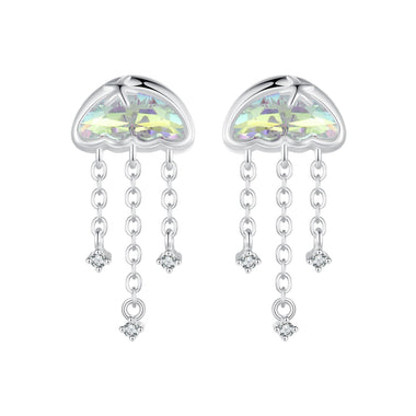 925 Sterling Silver Earrings with Pavé Setting CZ and Transparent Glass