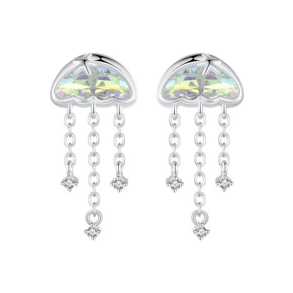 925 Sterling Silver Earrings with Pavé Setting CZ and Transparent Glass