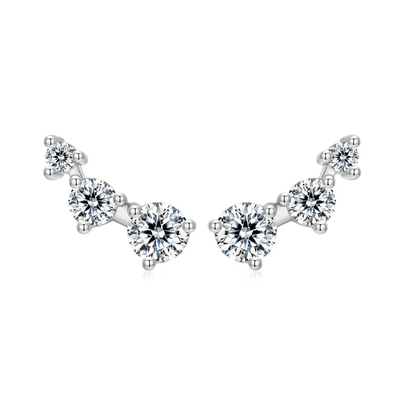 925 Sterling Silver Earrings with Pavé Setting CZ | Size 0.6*1.45cm for Women