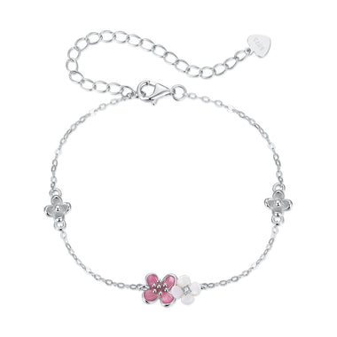 925 Sterling Silver Enamel Charm Bracelet with Pavé CZ, 15+6cm for Women - 0