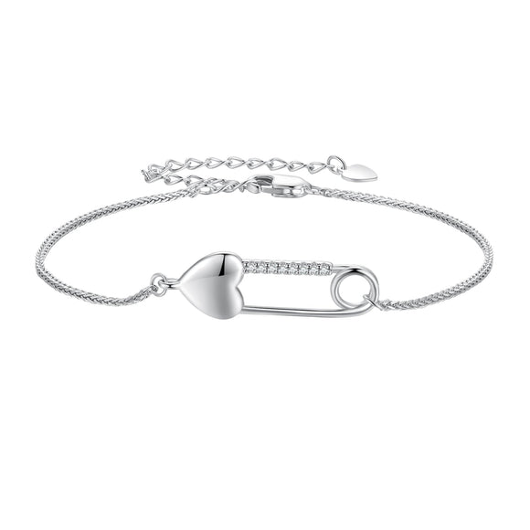 925 Sterling Silver Bracelet with CZ Pendant - 160mm Length and 8x26mm Pendant Size for Women
