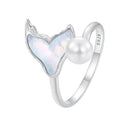 925 Sterling Silver Ring with Shell Pearl and Transparent Glass-3