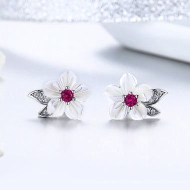 925 Sterling Silver Earrings with Pavé Setting CZ and High-Quality Nacre - 0