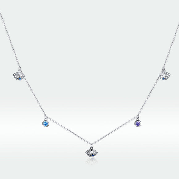 925 Sterling Silver Adjustable Necklace with Scallop Design and Pavé Setting CZ