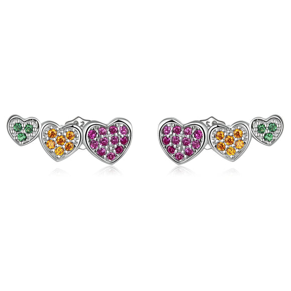 925 Sterling Silver Earrings with Pavé Setting and Plated Platinum, Size: 0.5*1.3cm, Women