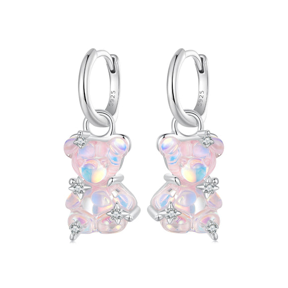 925 Sterling Silver Earrings with Pavé Setting CZ and Resin - 2.8 x 1.1 cm - Women's Fashion