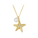 925 Sterling Silver Necklace with Gold Plating, 40+5cm, Featuring Synthetic Pearl & CZ for Women-1