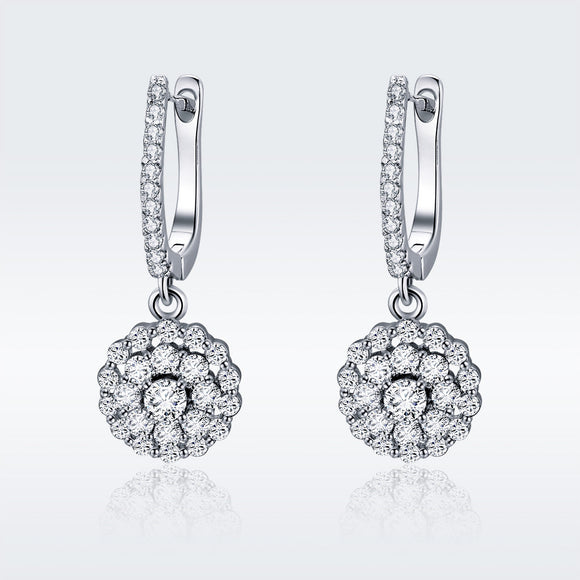 925 Sterling Silver Plated Platinum Pavé Setting CZ Earrings