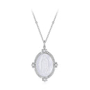 925 Sterling Silver Necklace with White Gold Plating, 40+5cm Length, CZ & Mother of Pearl Pendant for Women-2