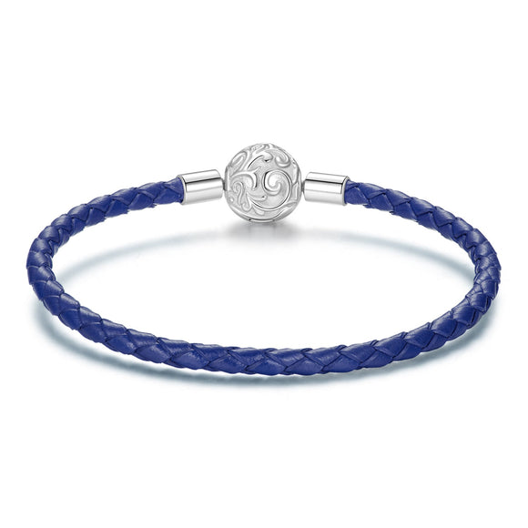 925 Sterling Silver Leather Rope Bracelet 17cm - Oxidized Silver for Women