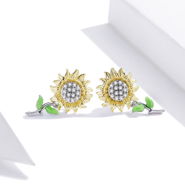 925 Sterling Silver Plated Gold Earrings with Enamel Process - 0