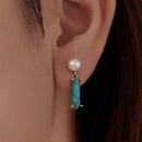 925 Sterling Silver Earrings with Synthetic Turquoise and Pearl, 2.4*0.6cm for Women-5