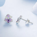 925 Sterling Silver Earrings with Nano Opal Stone and CZ, White Gold Plated, 0.7cm, for Women-6