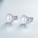 925 Sterling Silver Freshwater Pearl Earrings with CZ for Women-3