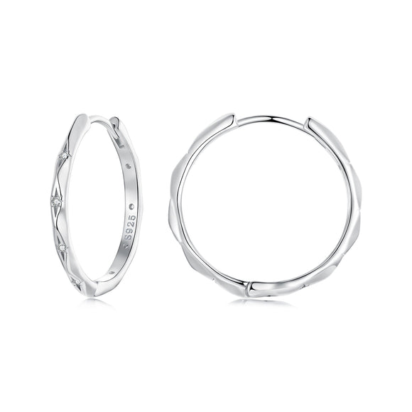 925 Sterling Silver White Gold Plated Hoop Earrings with CZ - 2.0cm
