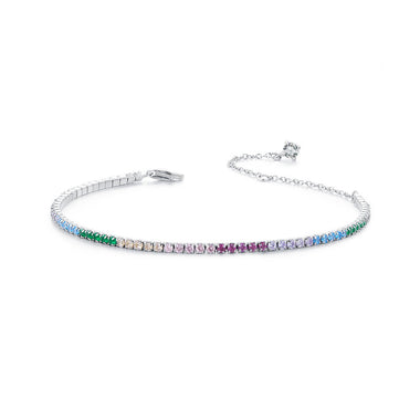 925 Sterling Silver Pave Setting White Gold Bracelet 160+60mm for Women - 0