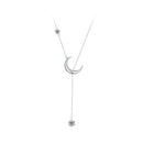 925 Sterling Silver Pavé Setting CZ Moon Necklace for Women-1