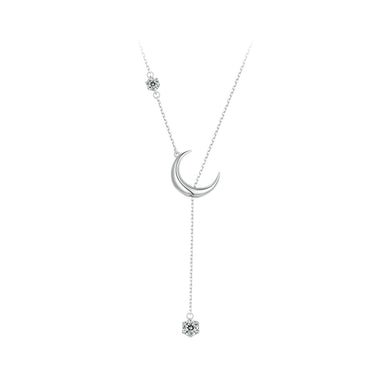 925 Sterling Silver Pavé Setting CZ Moon Necklace for Women