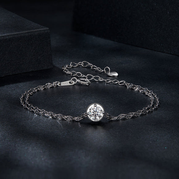 925 Sterling Silver 0.50 Carat Moissanite Bracelet for Women - 15+6cm - Plated White Gold