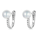 925 Sterling Silver Earrings with Pavé Setting CZ and Shell Pearl, 1.4*0.6cm for Women-3