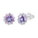 925 Sterling Silver Earrings with Pavé CZ and Enamel Process, 0.8cm, White Gold Plated for Women-2