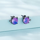 925 Sterling Silver Earrings with Pavé CZ and Transparent Glass in Black Gold, 1.0*1.2cm, for Women-3