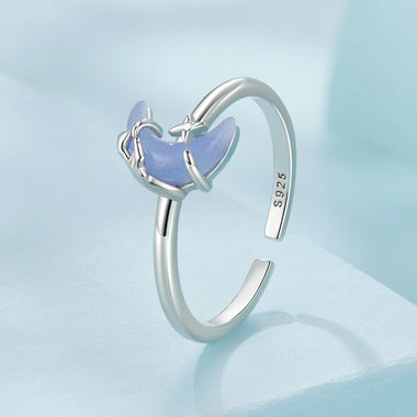 925 Sterling Silver Luminous Stone 0.80cm Moon Ring for Women - 0