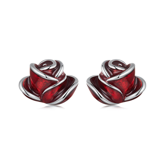 925 Sterling Silver Enamel Plated White Gold Earrings 0.7*1cm for Women