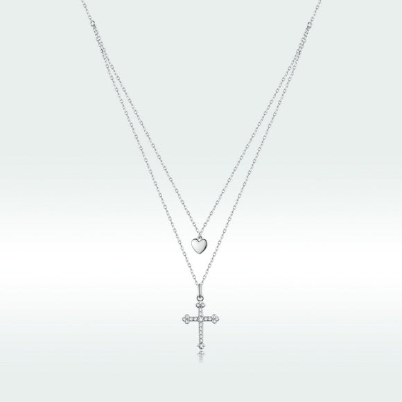 925 Sterling Silver Adjustable Platinum Plated Necklace with CZ - 1.4cm for Women