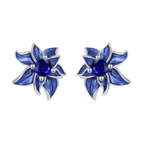 925 Sterling Silver Earrings with Enamel Process and Pavé Setting CZ