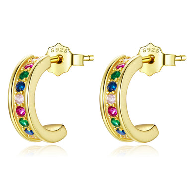 925 Sterling Silver Earrings with Pavé Setting CZ, 1.1*0.3 cm
