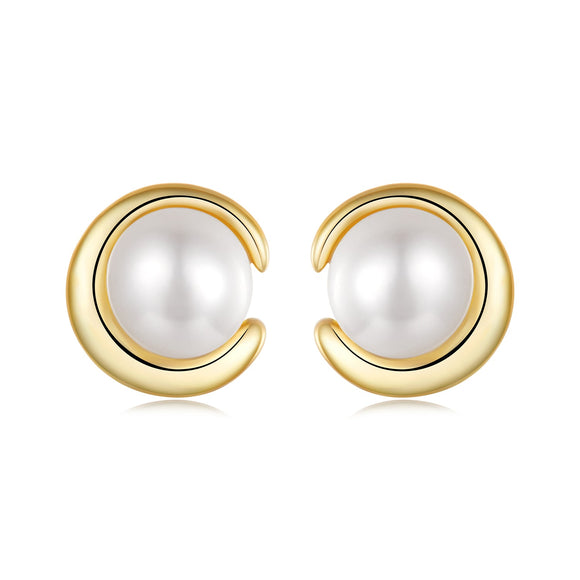 925 Sterling Silver Freshwater Pearl Gold Plated Earrings