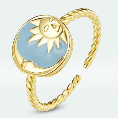 925 Sterling Silver Enamel Gold Plated Ring, 1.1cm Round Size for Women - 0