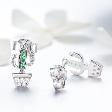 925 Sterling Silver Earrings with CZ - 1.0*0.6cm, Plated Platinum, Pavé Setting for Women - 0