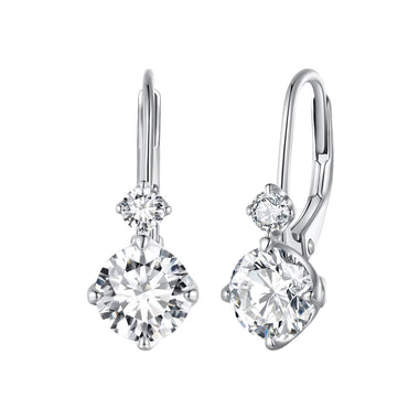 925 Sterling Silver Moissanite Earring with Pavé Setting, 6.5mm, for Women - 0