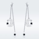 925 Sterling Silver Earrings with Plated Platinum and CZ - 4.4 x 1.0 cm for Women-4