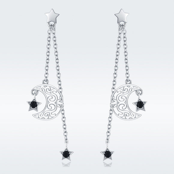 925 Sterling Silver Earrings with Plated Platinum and CZ - 4.4 x 1.0 cm for Women