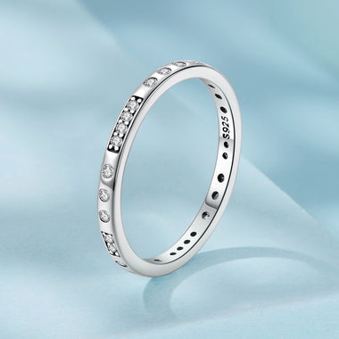 925 Sterling Silver Oxidized 0.18cm Wide Pavé Setting CZ Ring for Women - Size 6.0 - 0