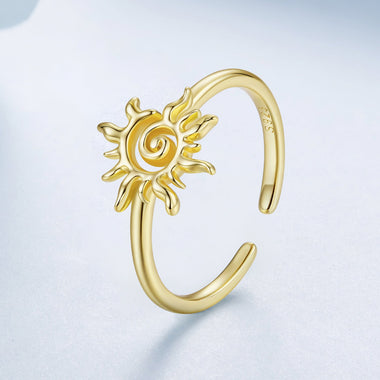 925 Sterling Silver Gold Plated Sun Ring - 0