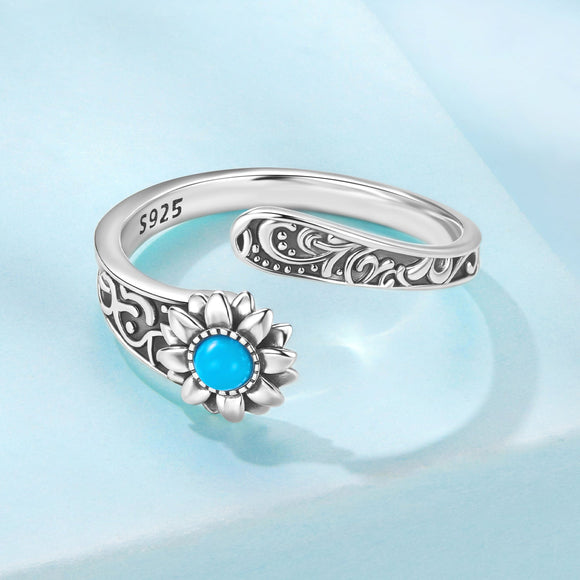 925 Sterling Silver Oxidized Synthetic Turquoise Ring 0.23-0.8cm Women