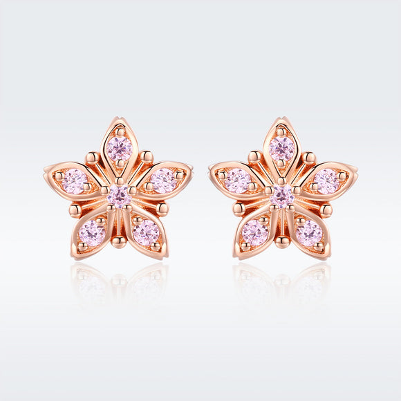 925 Sterling Silver Rose Gold Plated Pavé Setting CZ Earrings