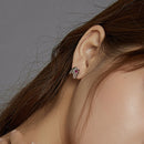 925 Sterling Silver Oxidized Pavé Setting CZ Earrings - 1x1cm for Women-6