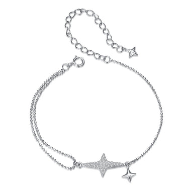 925 Sterling Silver & White Gold Plated Pave Setting CZ Bracelet 15+6cm