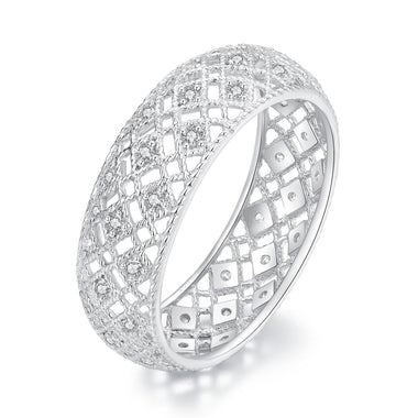 925 Sterling Silver & Platinum Plated Pavé CZ Ring Size 6 for Women - 0