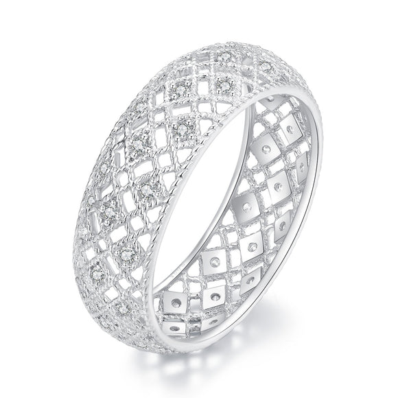 925 Sterling Silver & Platinum Plated Pavé CZ Ring Size 6 for Women
