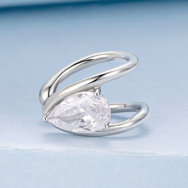 925 Sterling Silver Hoop Earrings with Pavé Setting CZ in White Gold - 0
