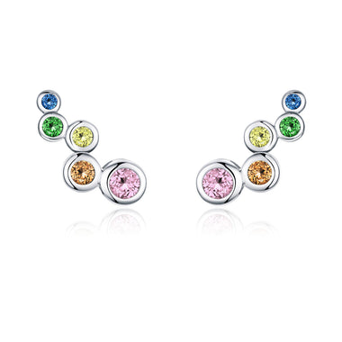 925 Sterling Silver Earrings with Pavé Setting CZ, 0.5x1.2 cm for Women