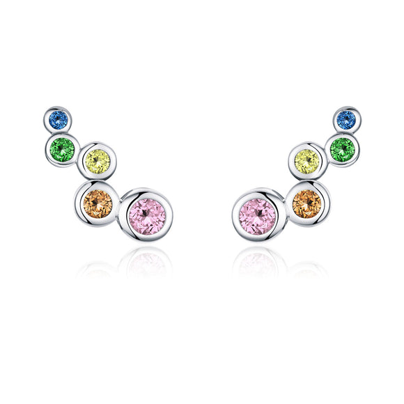 925 Sterling Silver Earrings with Pavé Setting CZ, 0.5x1.2 cm for Women