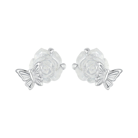 925 Sterling Silver White Gold Plated Resin Earrings 8x10mm for Women