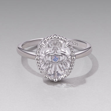 925 Sterling Silver Ring with Transparent Glass & Nano Opal, Width 0.18cm, Style E, for Women - 0